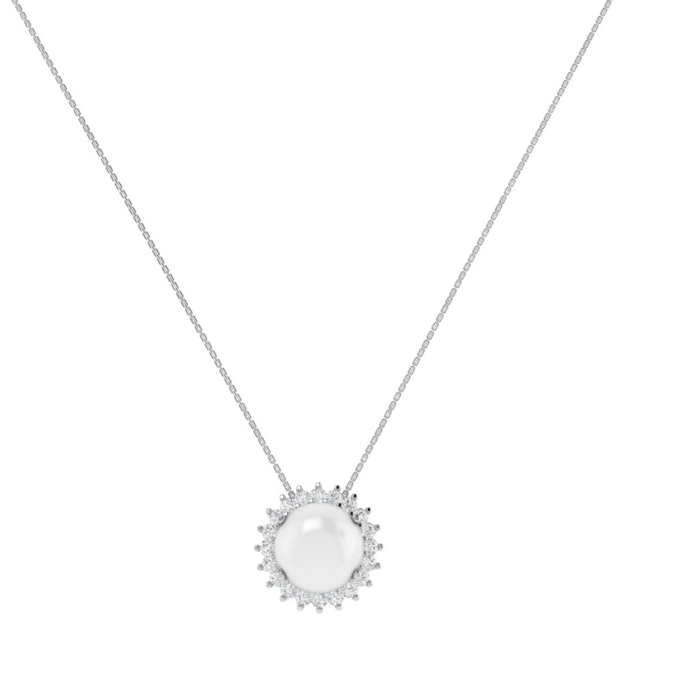 Diana Round Moonstone and Beaming Diamond Necklace in 18K Gold (1.55ct)