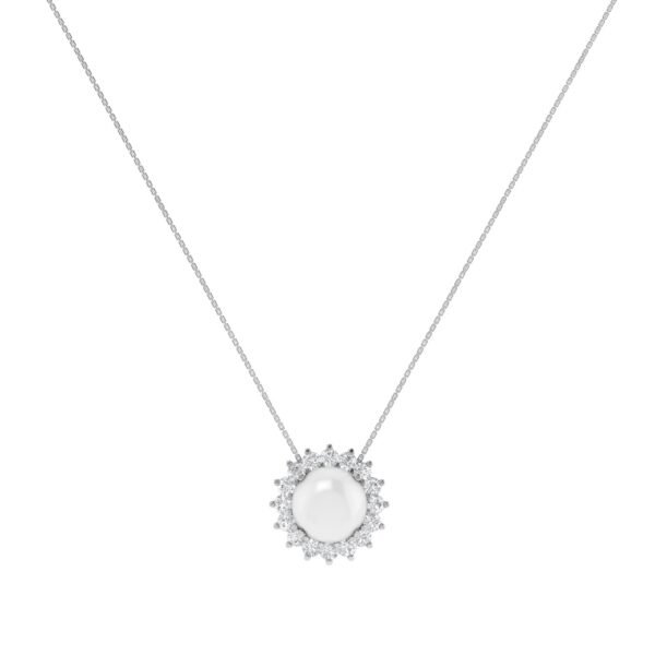 Diana Round Moonstone and Shining Diamond Necklace in 18K White Gold (2.5ct)