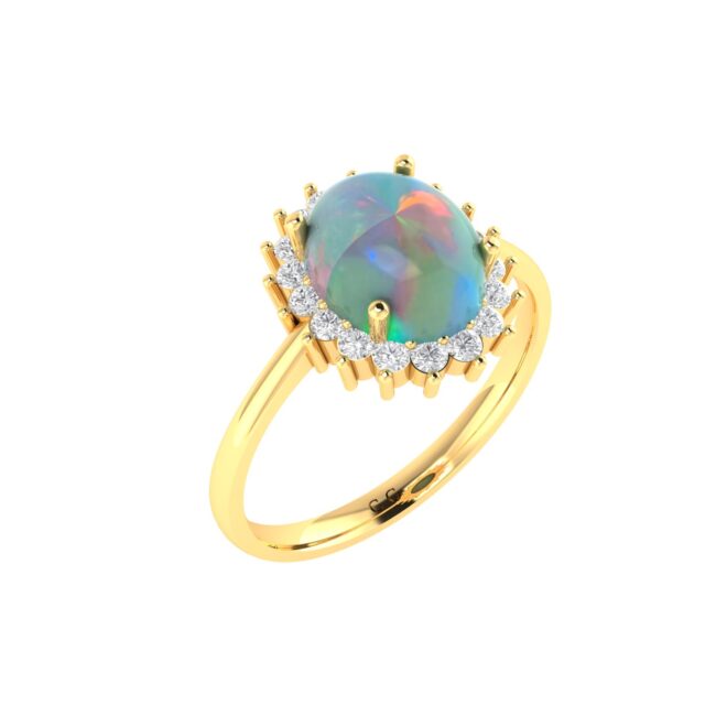 Diana Oval Opal and Shining Diamond Ring in 18K Gold (0.47ct)