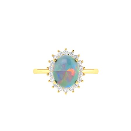 Diana Oval Opal and Shining Diamond Ring in 18K Gold (0.47ct)