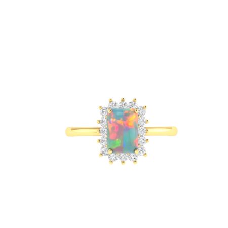 Diana Emerald-Cut Opal and Shining Diamond Ring in 18K Yellow Gold (0.6ct)