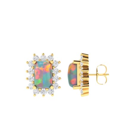 Diana Emerald-Cut Opal and Shining Diamond Earrings in 18K Yellow Gold (1.2ct)