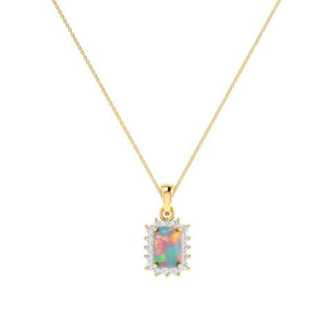 Diana Emerald-Cut Opal and Shining Diamond Pendant in 18K Yellow Gold (0.6ct)