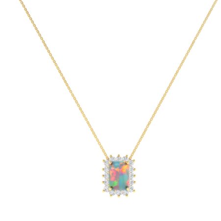Diana Emerald-Cut Opal and Shining Diamond Necklace in 18K Yellow Gold (0.6ct)