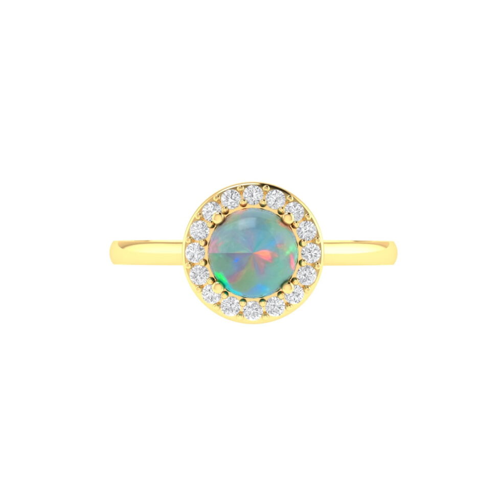 Diana Round Opal and Shining Diamond Ring in 18K Gold (0.34ct)