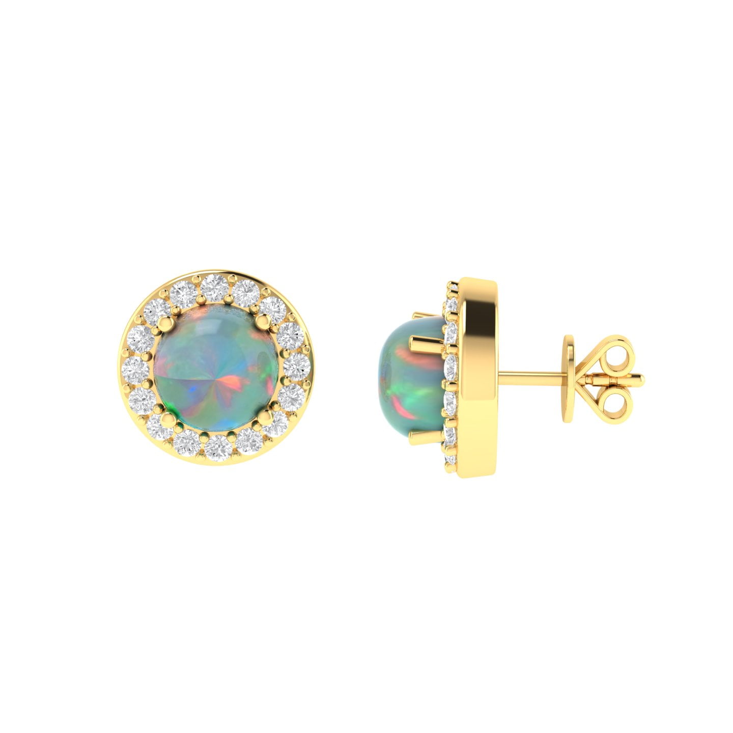 Diana Round Opal and Shining Diamond Earrings in 18K Gold (0.68ct)
