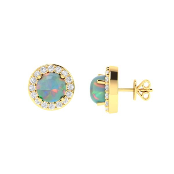 Diana Round Opal and Shining Diamond Earrings in 18K Yellow Gold (0.68ct)