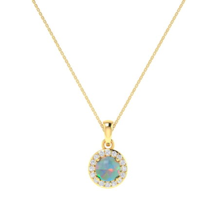 Diana Round Opal and Shining Diamond Pendant in 18K Gold (0.34ct)