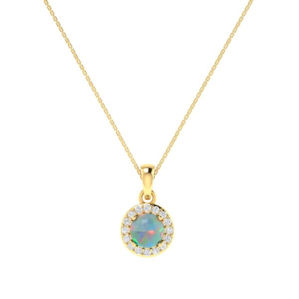 Diana Round Opal and Shining Diamond Pendant in 18K Yellow Gold (0.34ct)