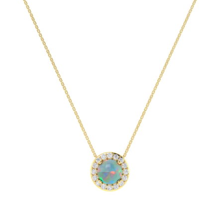 Diana Round Opal and Shining Diamond Necklace in 18K Gold (0.34ct)