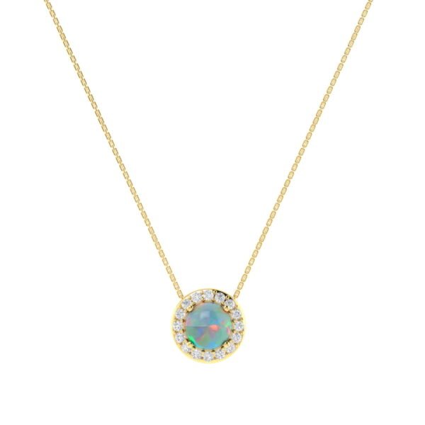Diana Round Opal and Shining Diamond Necklace in 18K Yellow Gold (0.34ct)