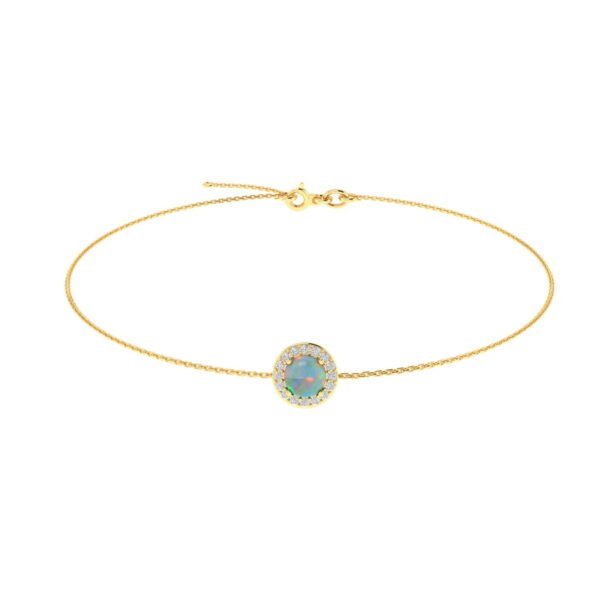 Diana Round Opal and Shining Diamond Bracelet in 18K Yellow Gold (0.34ct)