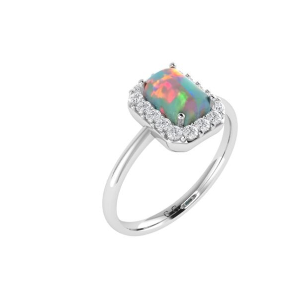 Diana Pear Opal and Shining Diamond Ring in 18K White Gold (1.03ct)
