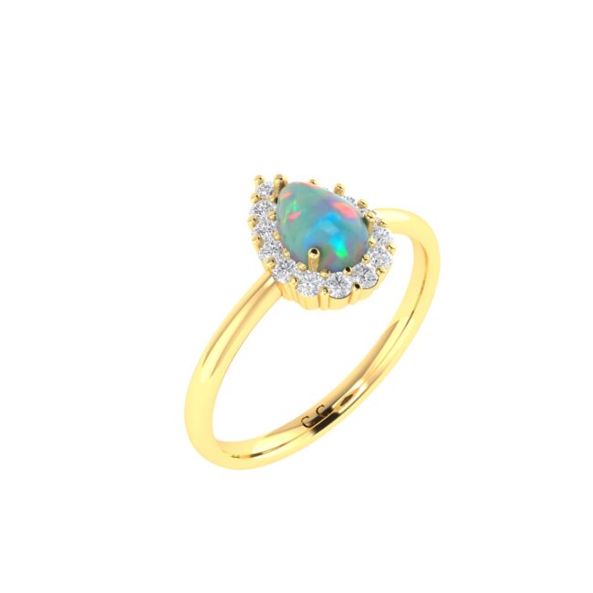 Diana Pear Opal and Shining Diamond Ring in 18K Yellow Gold (0.28ct)