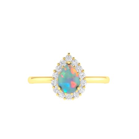 Diana Pear Opal and Shining Diamond Ring in 18K Yellow Gold (0.28ct)