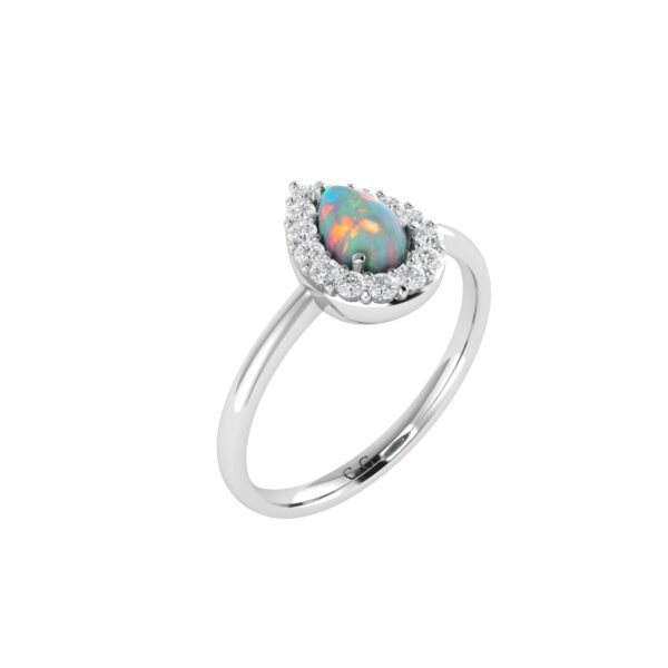 Diana Pear Opal and Shining Diamond Ring in 18K White Gold (0.22ct)