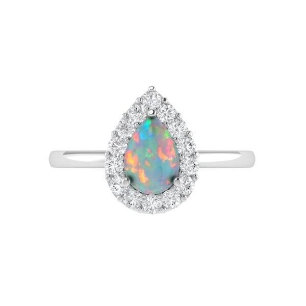 Diana Pear Opal and Shining Diamond Ring in 18K White Gold (0.22ct)