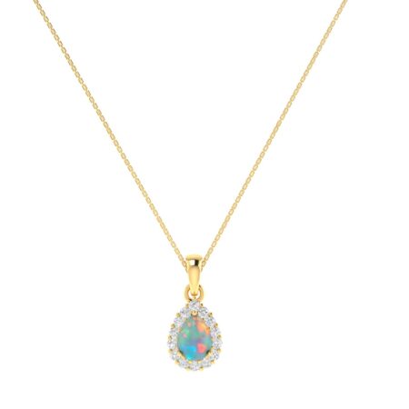Diana Pear Opal and Shining Diamond Pendant in 18K Yellow Gold (0.28ct)