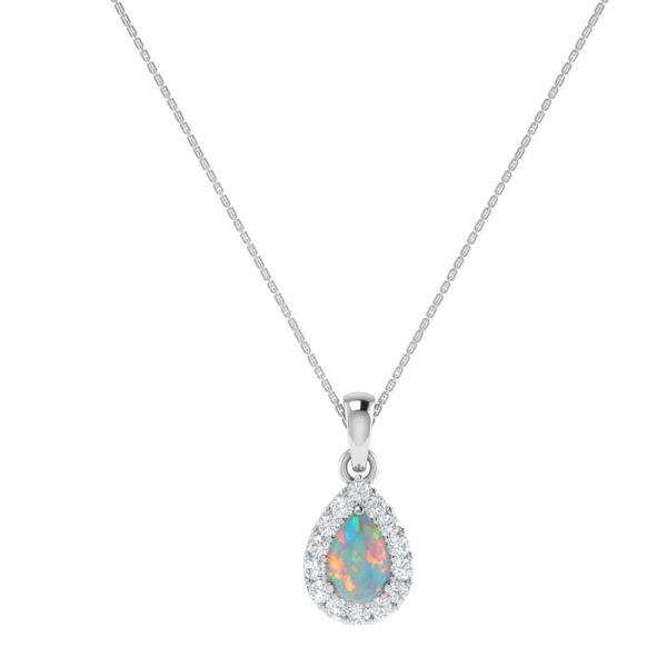Diana Pear Opal and Shining Diamond Pendant in 18K White Gold (0.22ct)