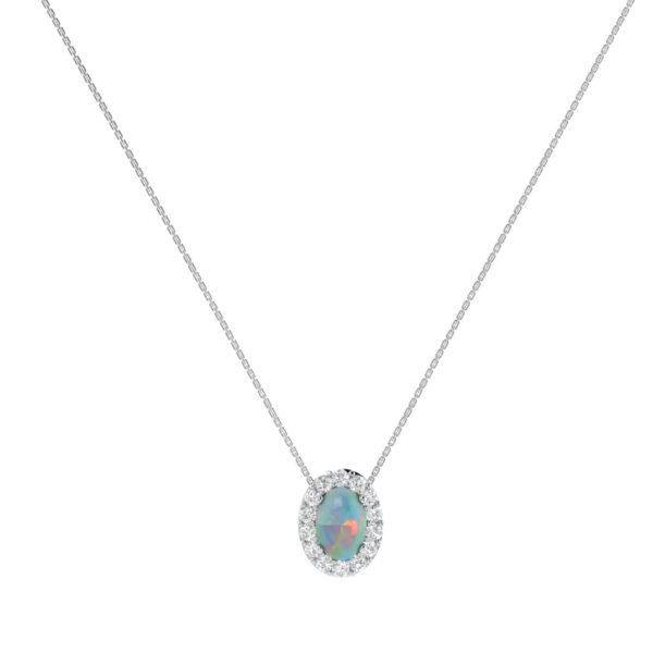 Diana Oval Opal and Shining Diamond Necklace in 18K White Gold (1.03ct)