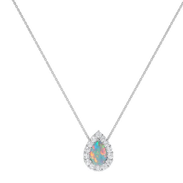 Diana Pear Opal and Shining Diamond Necklace in 18K White Gold (0.22ct)