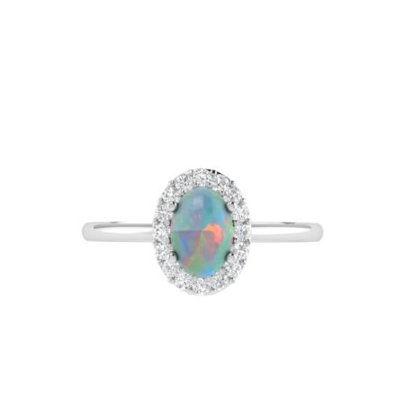 Diana Oval Opal and Shining Diamond Ring in 18K Gold (0.13ct)
