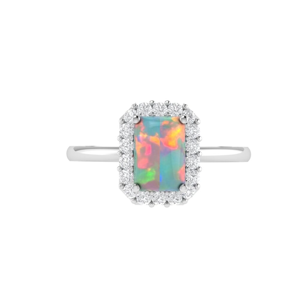 Diana Emerald Cut Opal and Shining Diamond Ring in 18K Gold (0.13ct)