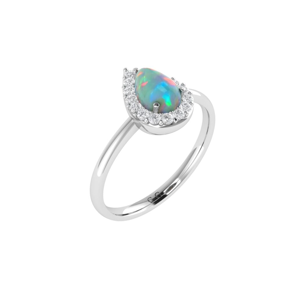 Diana Pear Opal and Shining Diamond Ring in 18K Gold (0.13ct)