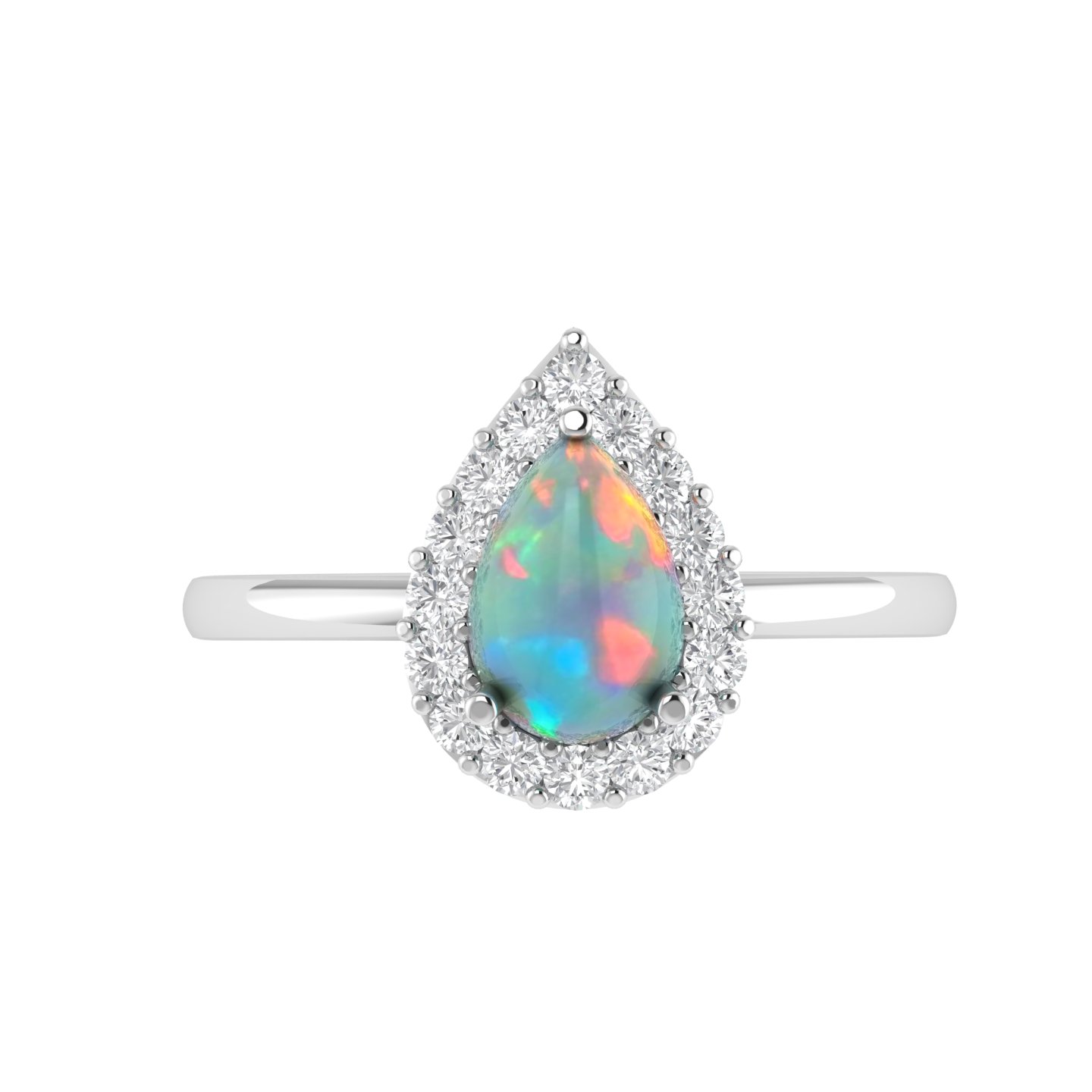 Diana Pear Opal and Shining Diamond Ring in 18K Gold (0.13ct)