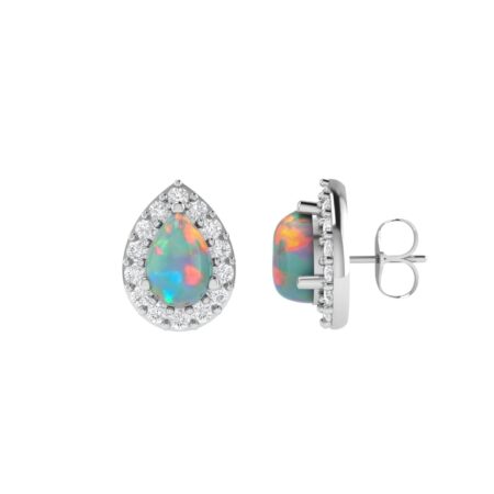 Diana Pear Opal and Shining Diamond Earrings in 18K White Gold (0.44ct)