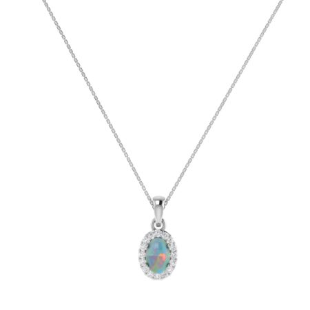 Diana Oval Opal and Shining Diamond Pendant in 18K Gold (0.13ct)