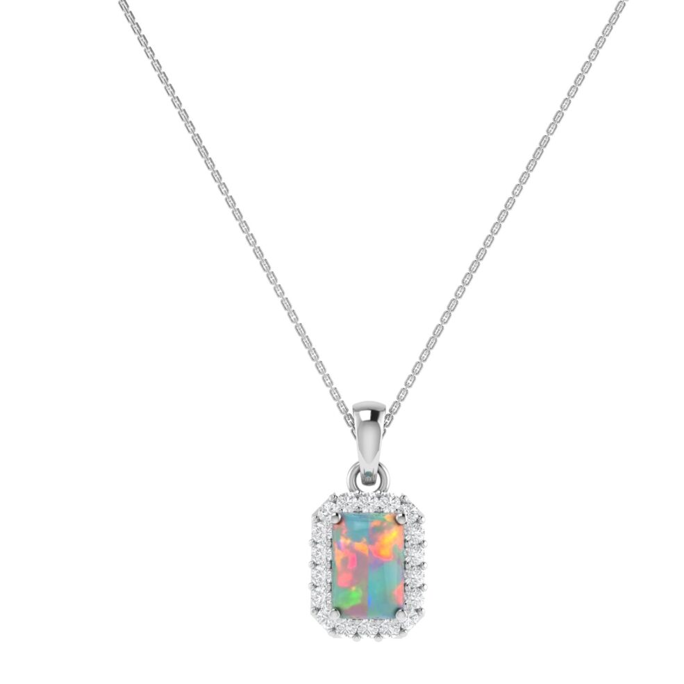 Diana Emerald Cut Opal and Shining Diamond Pendant in 18K Gold (0.13ct)