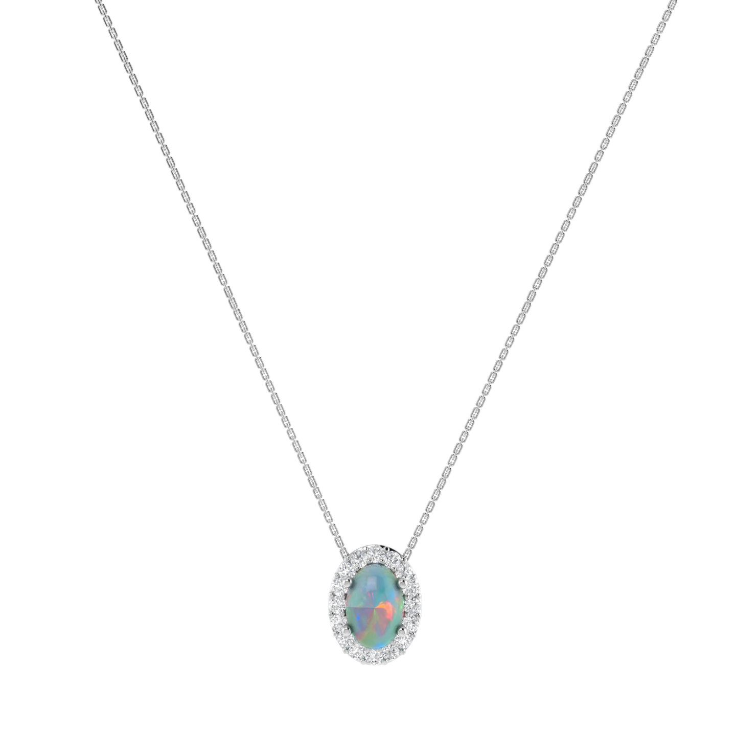 Diana Oval Opal and Shining Diamond Necklace in 18K Gold (0.13ct)