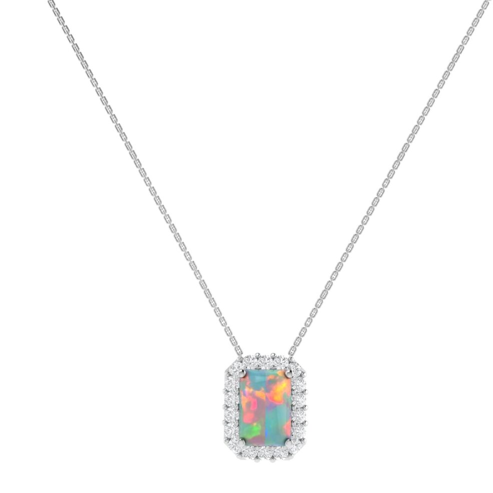 Diana Emerald Cut Opal and Shining Diamond Necklace in 18K Gold (0.13ct)