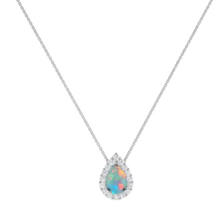 Diana Pear Opal and Shining Diamond Necklace in 18K Gold (0.13ct)