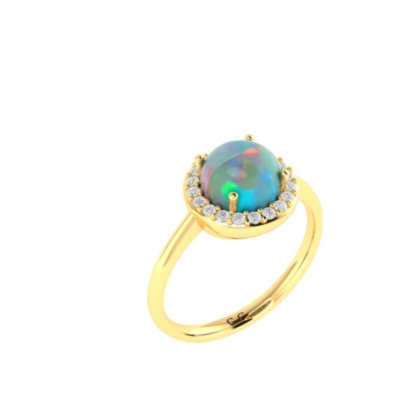 Diana Round Opal and Shining Diamond Ring in 18K Yellow Gold (1.3ct)