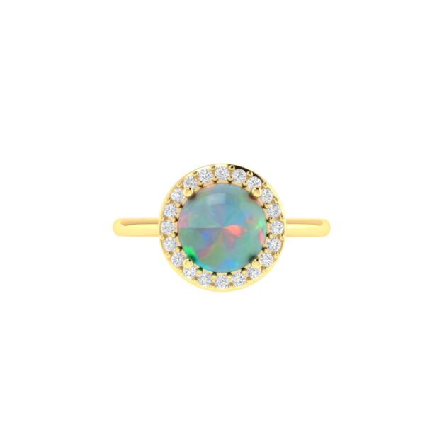 Diana Round Opal and Shining Diamond Ring in 18K Yellow Gold (1.3ct)