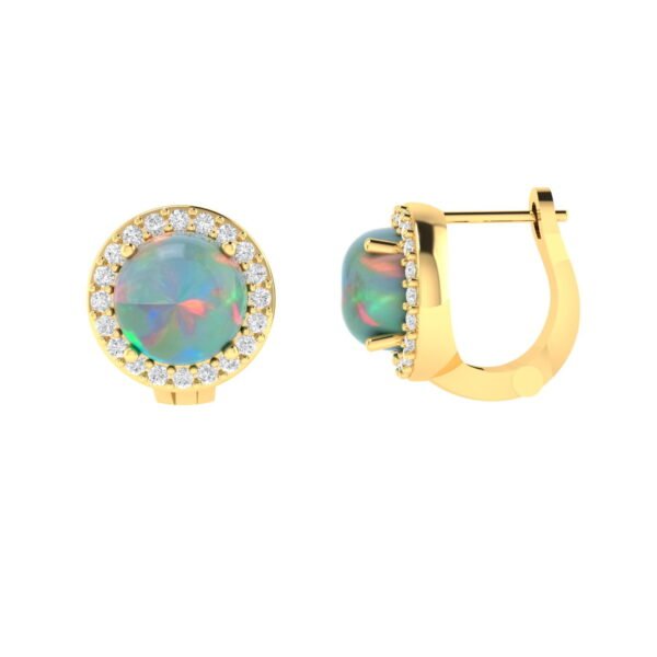 Diana Round Opal and Shining Diamond Earrings in 18K Yellow Gold (2.6ct)