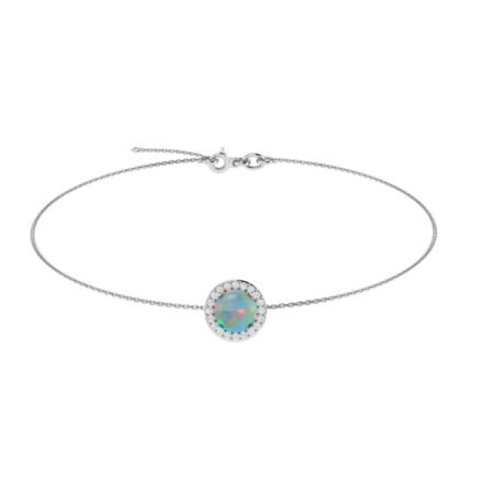 Diana Round Opal and Shining Diamond Bracelet in 18K White Gold (1.3ct)