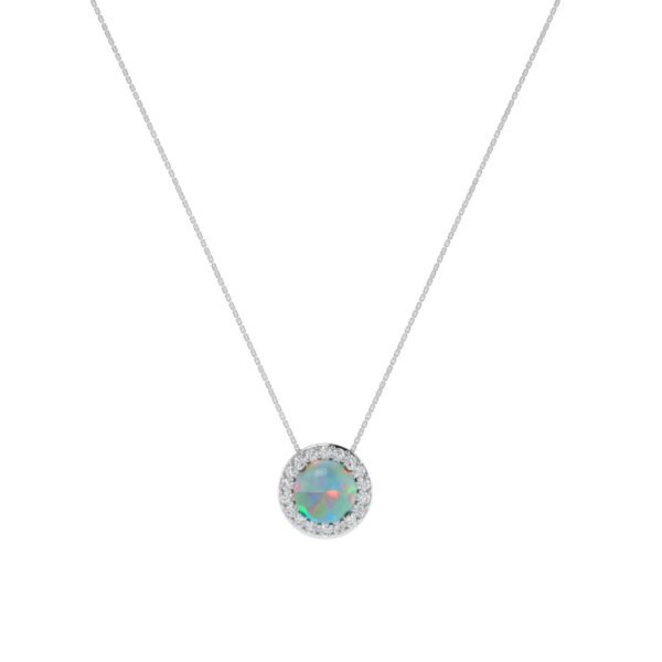 Diana Round Opal and Ablazing Diamond Necklace in 18K White Gold (1.3ct)