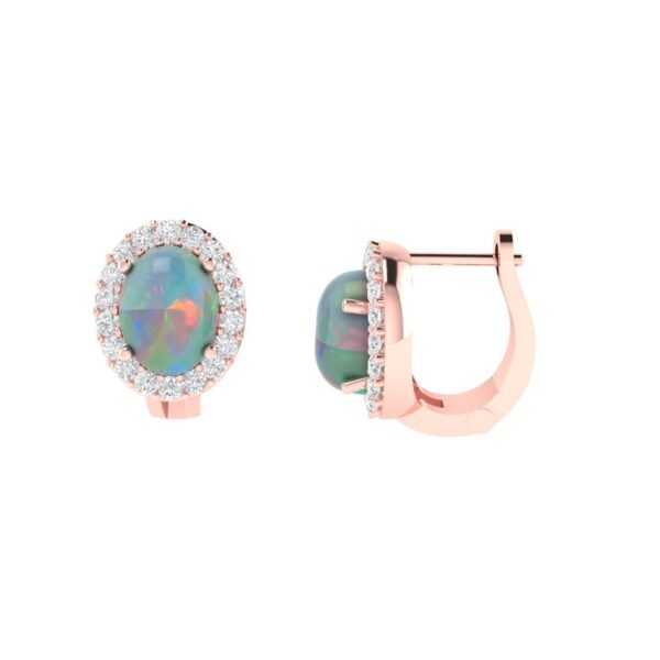 Diana Oval Opal and Ablazing Diamond Earrings in 18K Rose Gold (1.4ct)