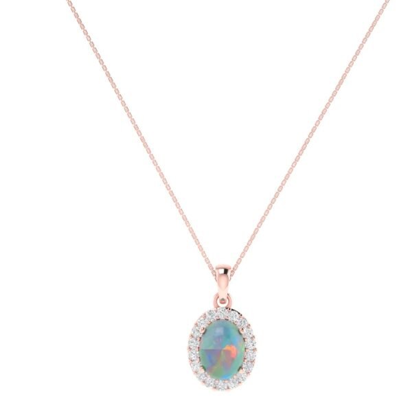 Diana Oval Opal and Ablazing Diamond Pendant in 18K Rose Gold (0.7ct)