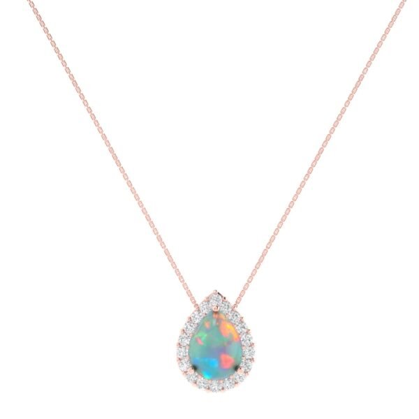 Diana Pear Opal and Ablazing Diamond Necklace in 18K Rose Gold (0.5ct)