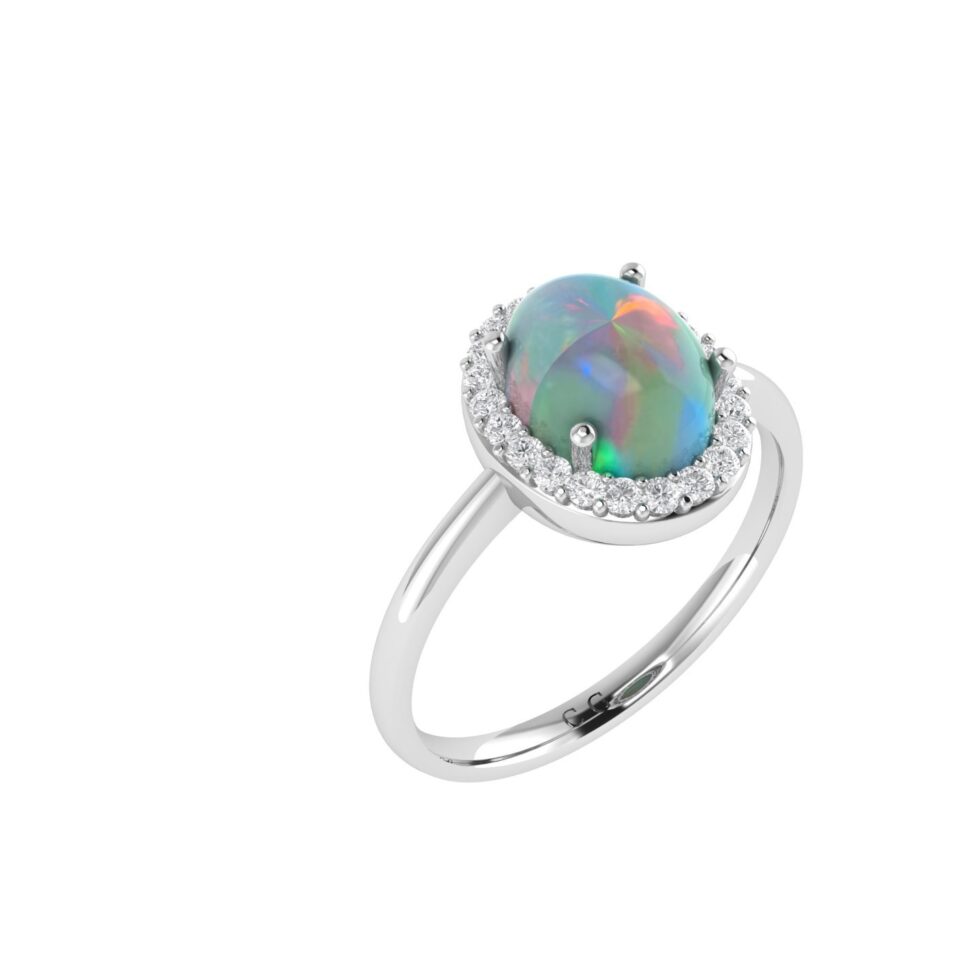 Diana Oval Opal and Shining Diamond Ring in 18K Gold (0.35ct)