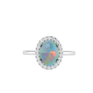 Diana Oval Opal and Shining Diamond Ring in 18K Gold (0.35ct)