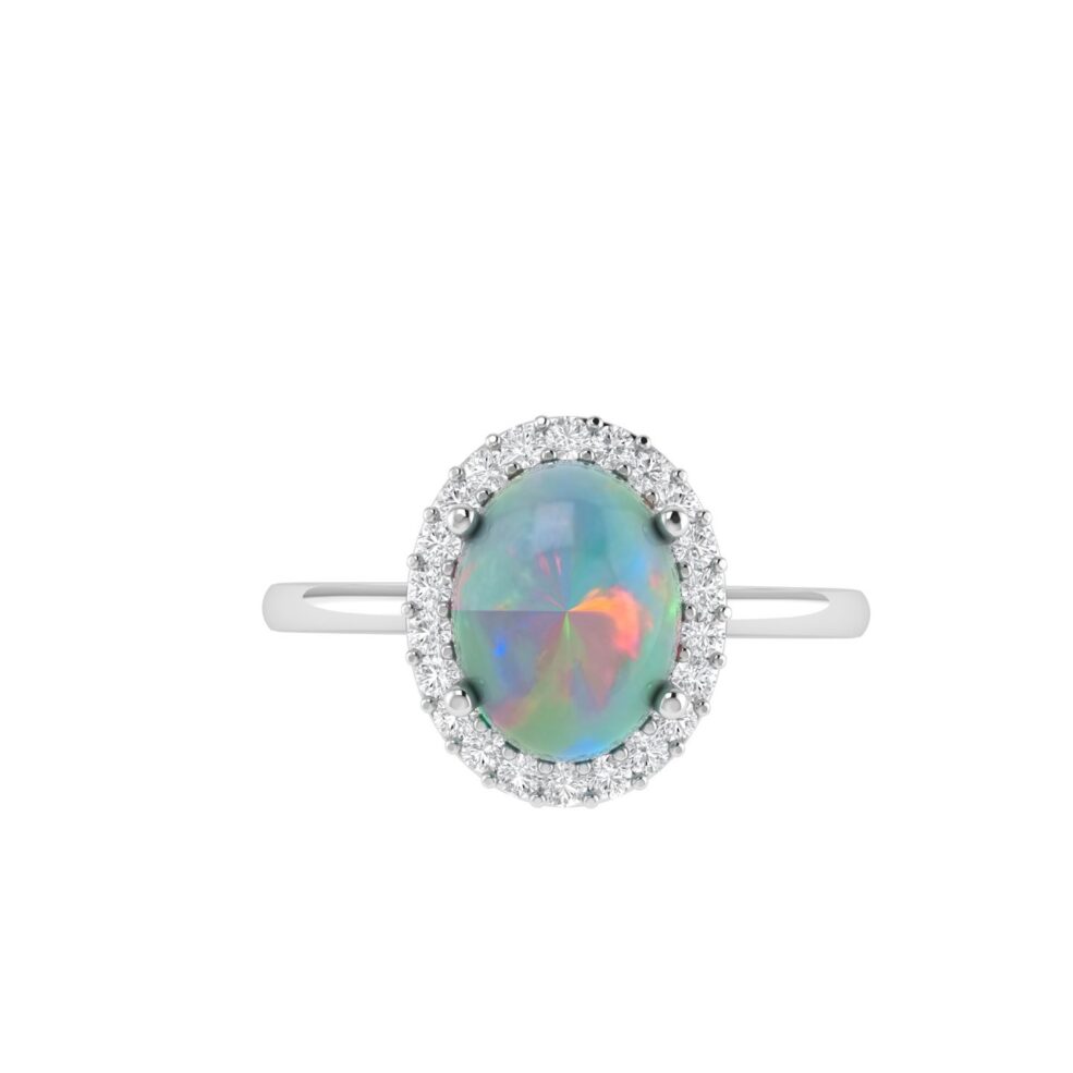 Diana Oval Opal and Shining Diamond Ring in 18K Gold (0.35ct)