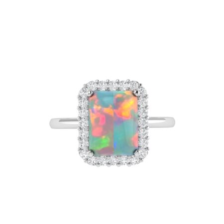 Diana Emerald  Cut Opal and Shining Diamond Ring in 18K Gold (0.35ct)
