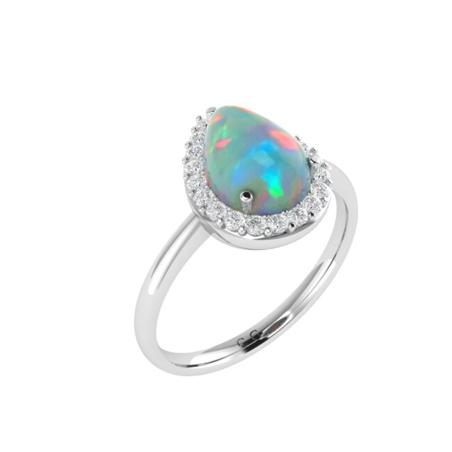 Diana Pear Opal and Shining Diamond Ring in 18K White Gold (0.5ct)