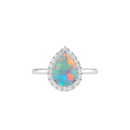 Diana Pear Opal and Shining Diamond Ring in 18K White Gold (0.5ct)