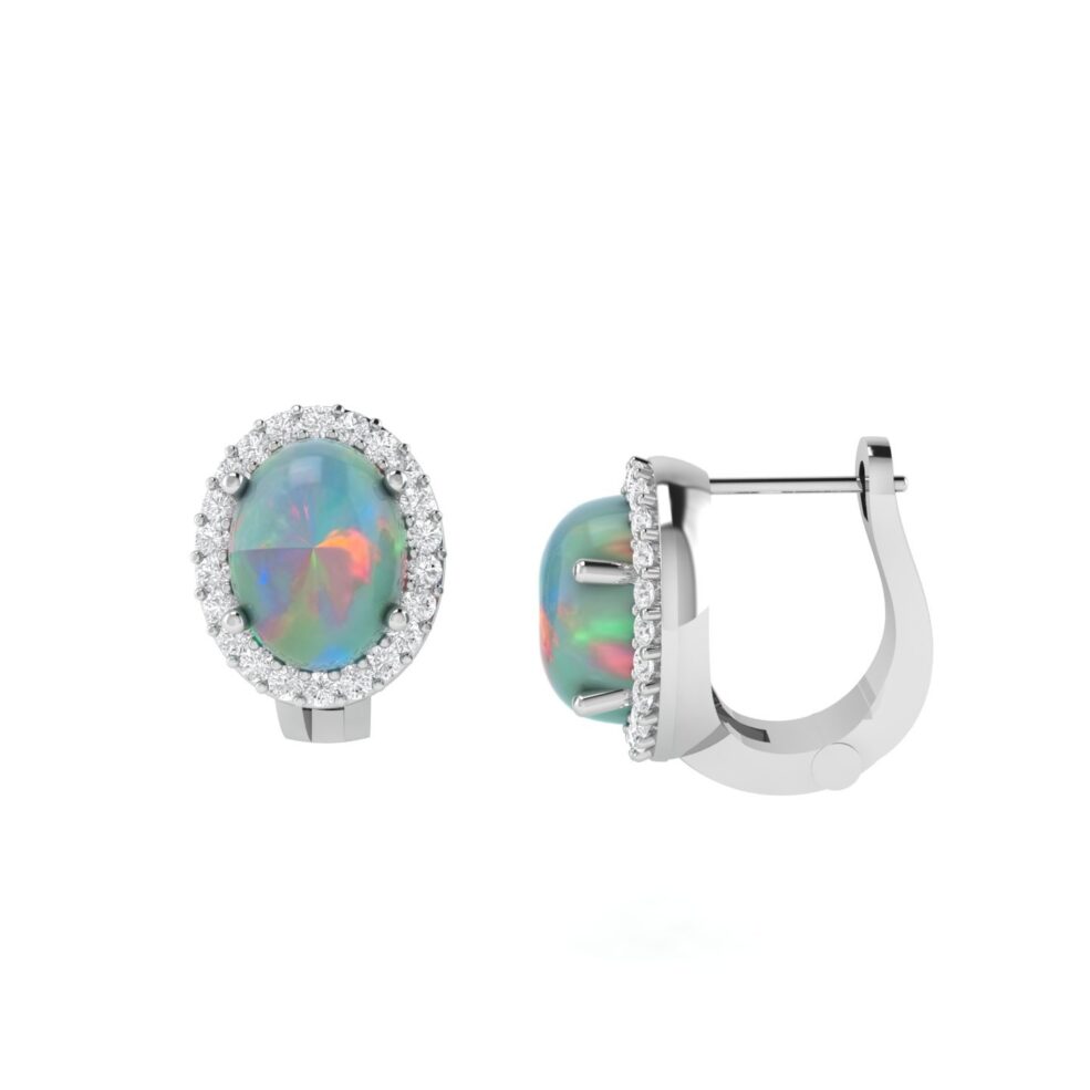 Diana Oval Opal and Shining Diamond Earrings in 18K Gold (0.7ct)